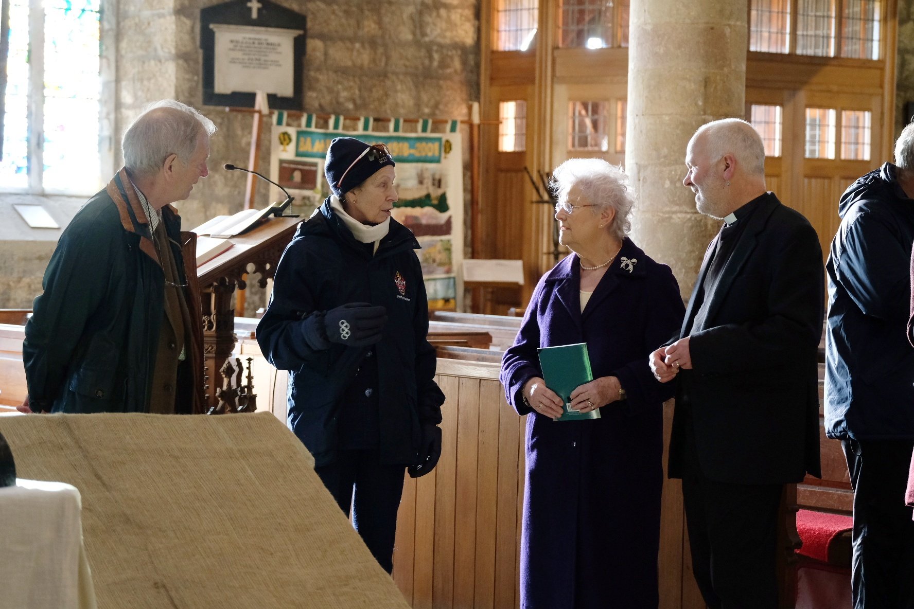 (left to right) Christopher Turner, Princess Anne, Sheila Bacon and Revd Dr Rob Kelsey in St Aidans Church. Picture: Jane Coltman, Northumberland Gazette